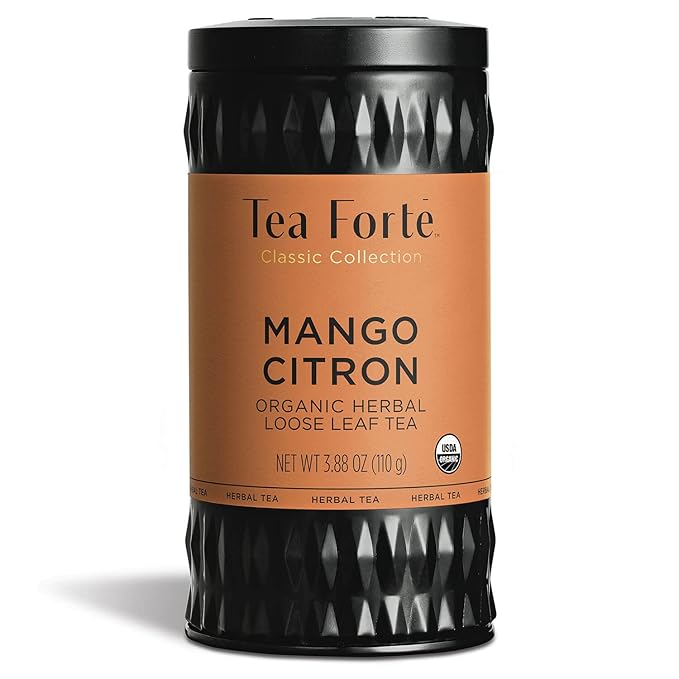Tea Forte Mango Citron Premium Organic Loose Leaf Caffeine-Free Herbal Tea Blend Canister, Makes 35-50 Cups - Bloomnest
