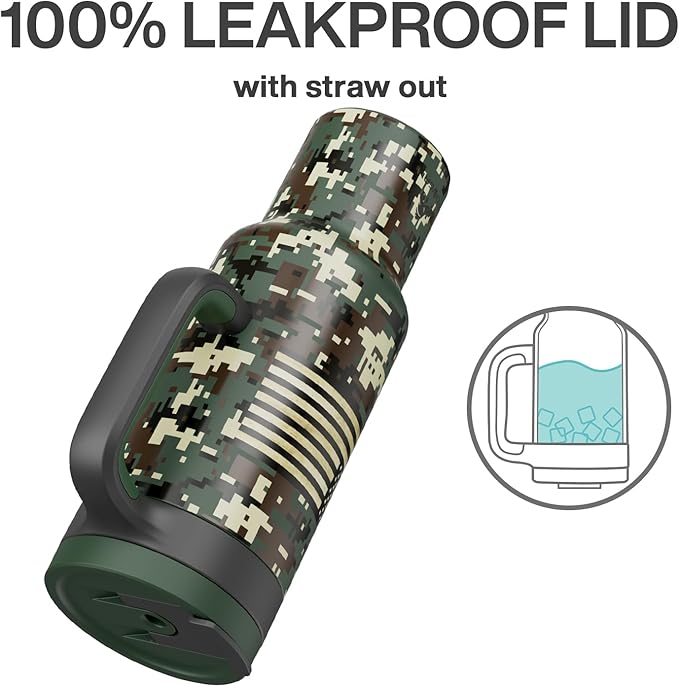 50 oz Camo Tumbler with Handle, 2-in-1 Straw and Sip Lid, Leakproof, Dishwasher Safe, Insulated Stainless Steel Travel Coffee Mug, Keeps Cold for 34 Hours, Fits in Car Cupholder (Woodland Flag) - Bloomnest