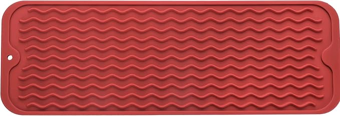 Silicone Dish Drying Mat for Multiple Usage,Easy clean,Eco-friendly,Heat-resistant Silicone Mat for Kitchen Counter,Sink,Bar,Bottle,or Cup Red M 17 inches x 6 inches - Bloomnest
