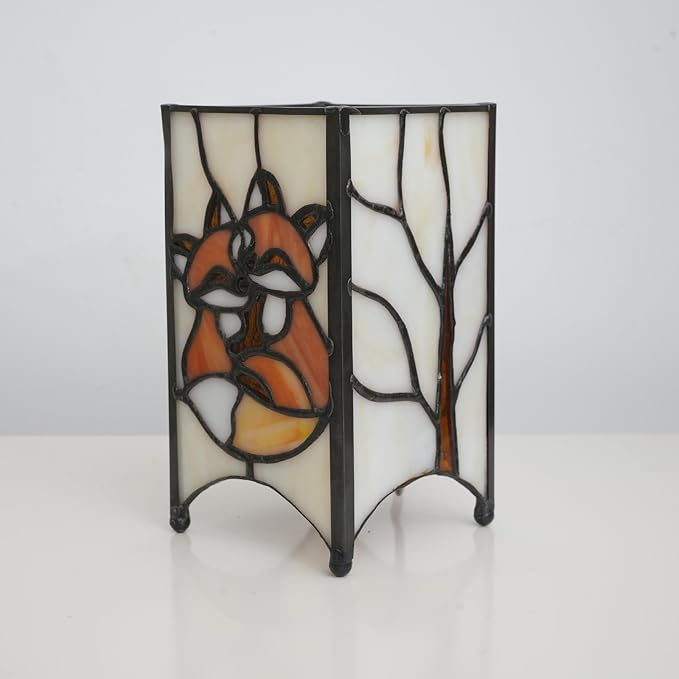 Tiffany Lamp Orange Stained Glass Table Lamp Small Foxes Animal Night Light Mini Retro Bedside Table Light for Home Decor Boys Girls Christmas Halloween Gifts - Bloomnest