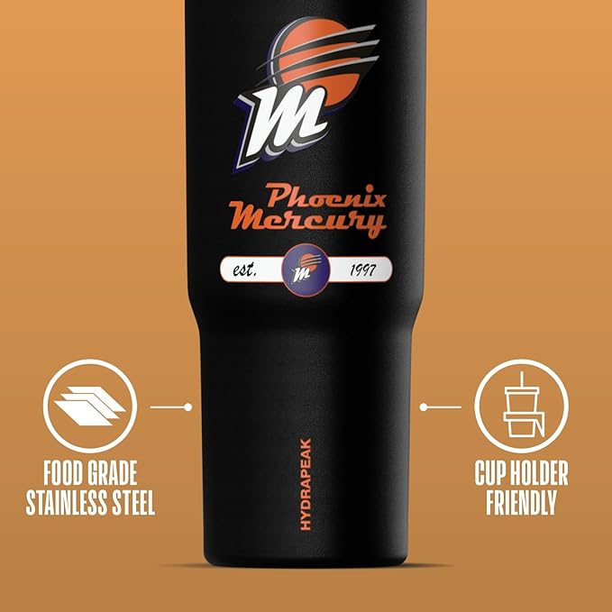 Hydrapeak x WNBA Officially Licensed Phoenix Mercury 32 oz Nomad Tumbler with Handle and Straw Lid, Leakproof Stainless Steel Water Bottle - Bloomnest