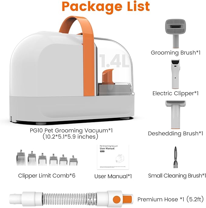 Dog Grooming Vacuum, Dog Grooming Kit with Pet Clippers, 12,000Pa Pet Hair Vacuum for Dogs, Low Noise Home Cleaning Tool in 1, PG10 - Bloomnest