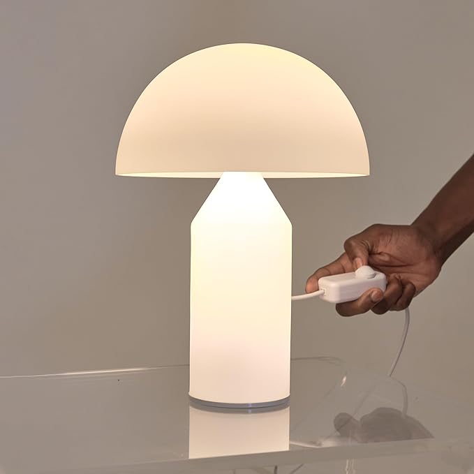 Brightech Venus Glass - Contemporary Table Lamp with Glass Shade and Body - Unique Mushroom Table Lamp - Dimmable LED Light Bulbs for Bedroom Reading, Great Décor for Living Rooms, Offices - Bloomnest