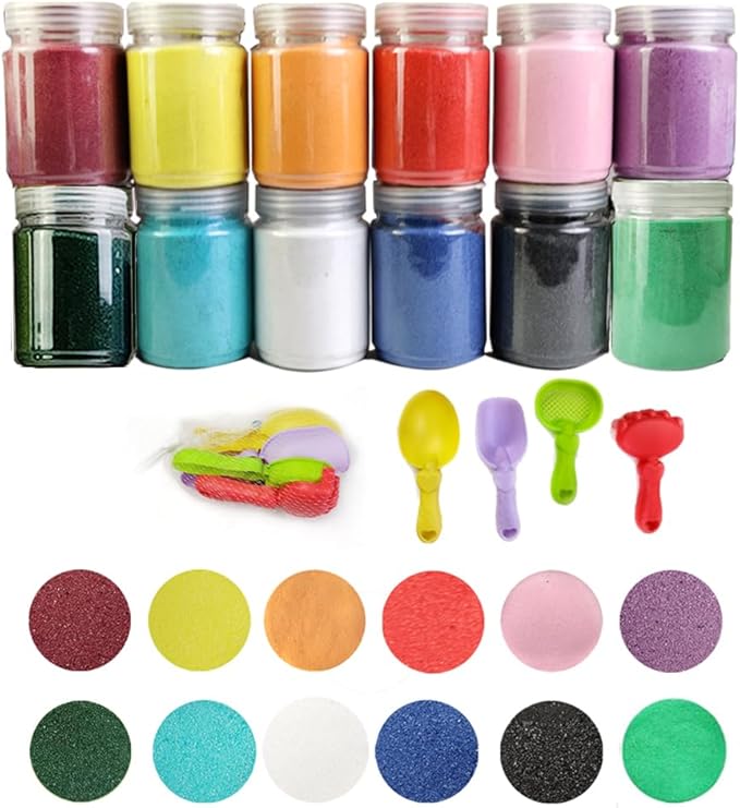 HappyFiller 12 Colors Art Sand Kits,Colorful Unity Sand for Wedding Ceremony,Crafts,DIY Drawing Paint,Sand Bottle Fillering,Vase Fillers,12 X 14 OZ Each - Bloomnest