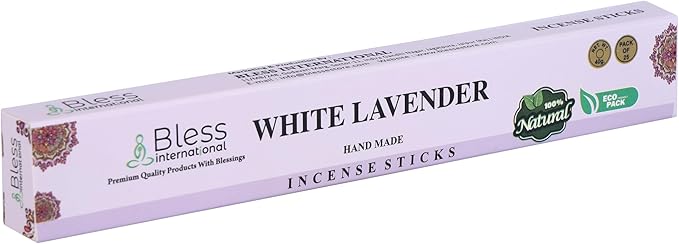 Bless-White-Lavender 100%-Natural-Handmade-Hand-Dipped-Incense Organic-Chemicals-Charcoal-Free Purification-Relaxation-Positivity-Yoga-Meditation Best-Woods-Scent (25 Sticks (1.4 OZ)) BlessInternational