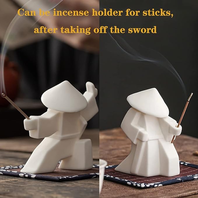 LYART Tea Pet Warrior Statue Figurine Tea Ornament Accessories Cute Kung Fu Tea Decoration Gift for Tearoom Home Office Children's Day Gift for Tea Lover (White1 and White2) - Bloomnest
