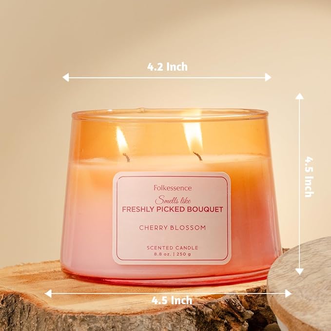 Folkulture Scented Candle | 8.81 Oz - Cherry Blossom Candles for Home Scented | Soy Candle or Non Toxic Candles for Relaxing | Long Lasting Pink Candle for Relaxation Gifts for Women - Bloomnest