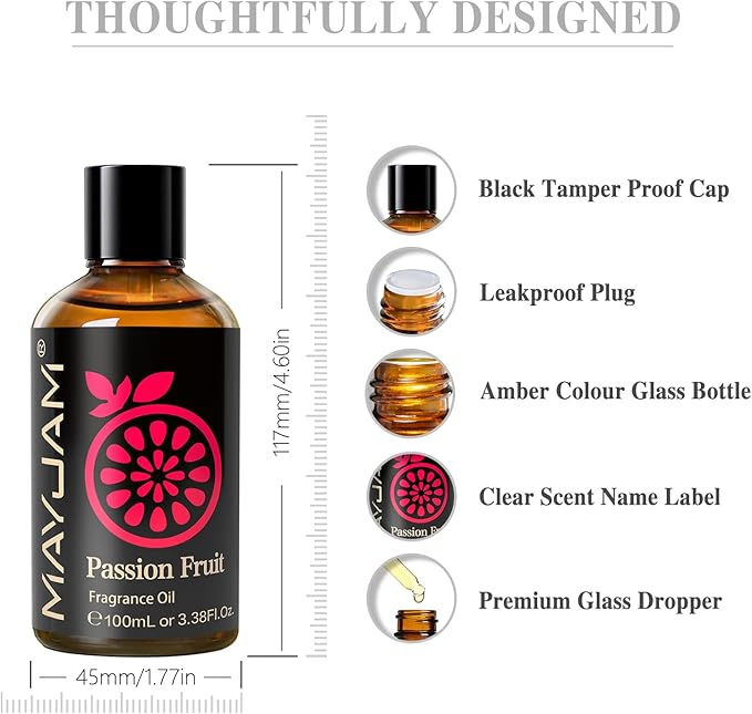 MAYJAM 100ML/3.38FL.OZ Passion Fruit Fragrance Oils with Glass Dropper, Essential Oils for Diffusers for Home, Long Lasting Scented Oils for Diffusers Soap Candle Making - Bloomnest