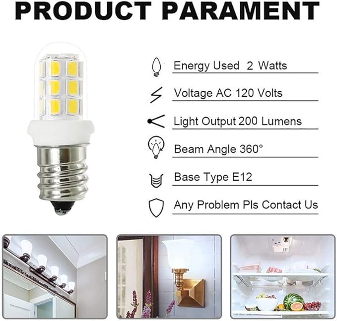 Salt Lamp Bulbs 15W C7 E12 Led Bulbs Night Light Bulbs Candelabra Light Bulb Replacement, White 6000K Non-Dimmable 5-Pack - Bloomnest