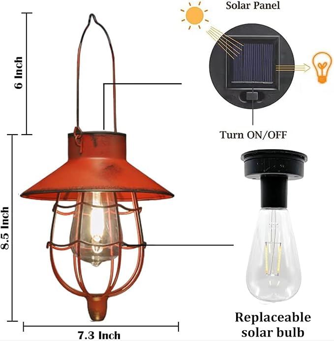 YAKii 2 Pack Solar Lantern Hanging Waterproof Outdoor Metal Solar Lamp with Warm White Light Decorate for Yard Garden Pathway Patio Porch Decor (Red) - Bloomnest