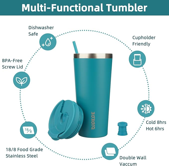 BJPKPK 22oz Tumbler With lid And Straw Stainless Steel Travel Coffee Mug Insulated Tumblers Cups,Laguna - Bloomnest