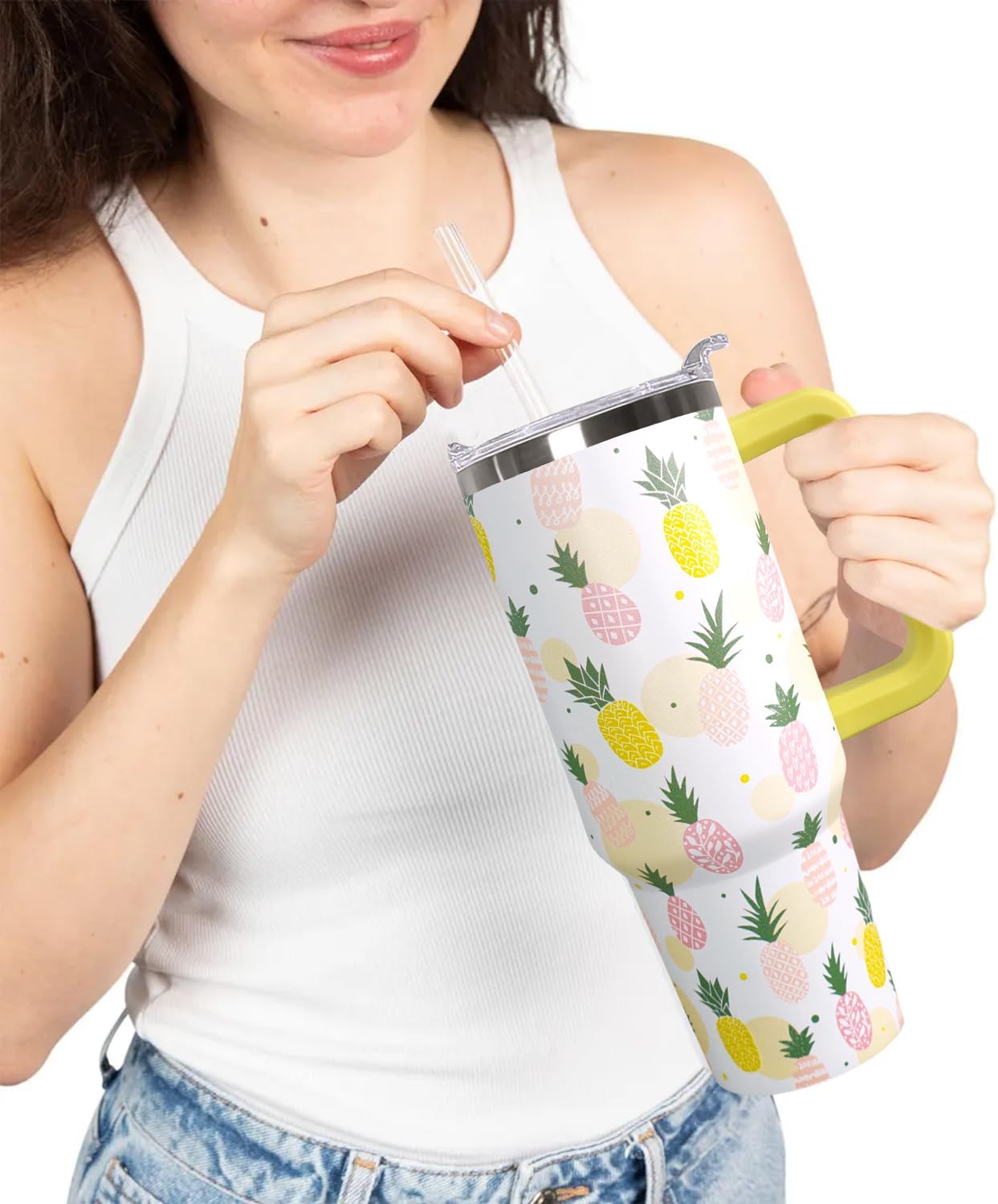 Ceovfoi 40oz Pineapples Coffee Mug Cup Water BottlesTumbler With Handle Lid and Straw,Pineapples Decor Stuff Accessories