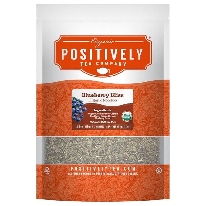 Organic Positively Tea Company, Blueberry Bliss Rooibos Tea, Loose Leaf, 4 Ounce - Bloomnest
