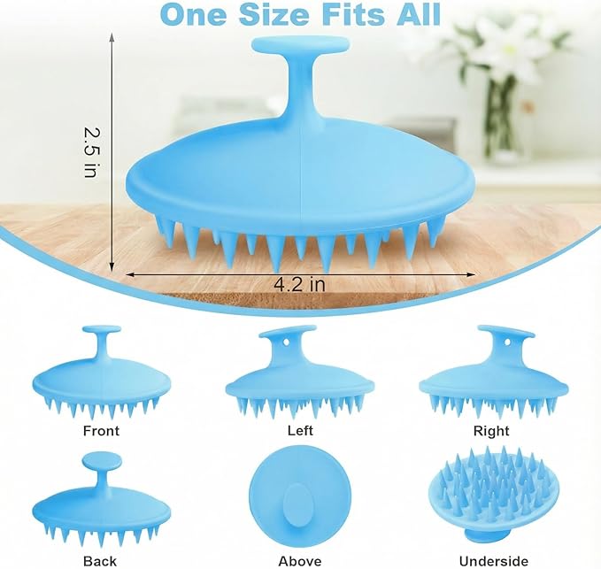 Meartchy Silicone Scalp Massager Shampoo Brush, Scalp Brush for Hair Growth & Dandruff Removal, Hair Scrubber Scalp Stimulator Exfoliator Brush with Soft Bristles for Wet Dry Scalp Care (Light Blue) Meartchy