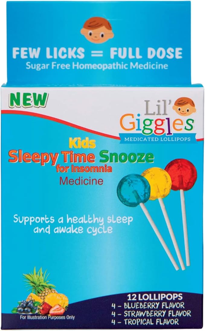 Lil Giggles Medicated Lollipops for Sleeplessness - Gentle Relief for Kids - Support a Healthy Sleep and Awake Cycle - Homeopathic Remedy Children's Love - Strawberry (12CT) - Bloomnest
