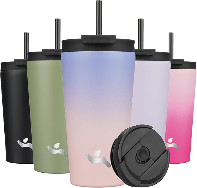 18OZ Insulated Tumbler with Lid and 2 Straws Stainless Steel Water Bottle Vacuum Travel Mug Coffee Cup,Pastel Sunset - Bloomnest