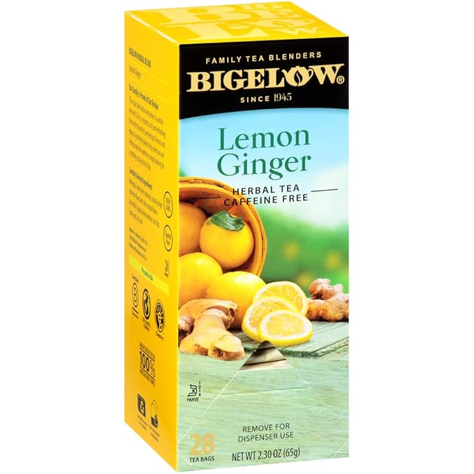 Bigelow Lemon Ginger Herbal Tea Bags 28-Count Box (Pack of 1) Lemon Ginger Tea Bags Herbal Tea All Natural Gluten Free - Bloomnest