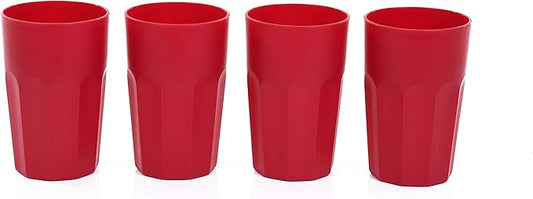 Mintra Home Unbreakable Drinking Cups and Tumblers 4PK - Shatterproof, BPA Free, Reusable, Party Cups, BBQ, Colorful Set, indoors and outdoors (Red, Large - 15oz) - Bloomnest