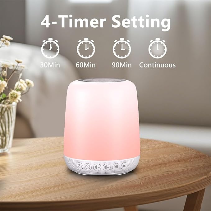 White Noise Sound Machine for Sleep Portable Sound Machine with 30 Soothing Sounds 12 Night Light Colors 4 Timer Sleep Machine for Baby Adults, Smart App Control, Touch Control - Bloomnest