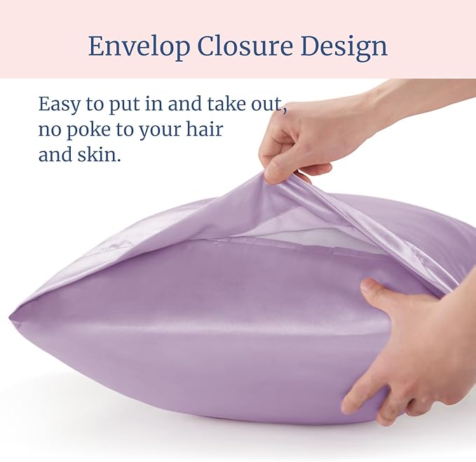 BEDELITE Satin Pillowcase for Hair and Skin, Super Soft and Cooling Similar to Silk Pillow Cases 2 Pack with Envelope Closure, Gift for Women Men(13"x18" Toddler Size, Lavender) - Bloomnest