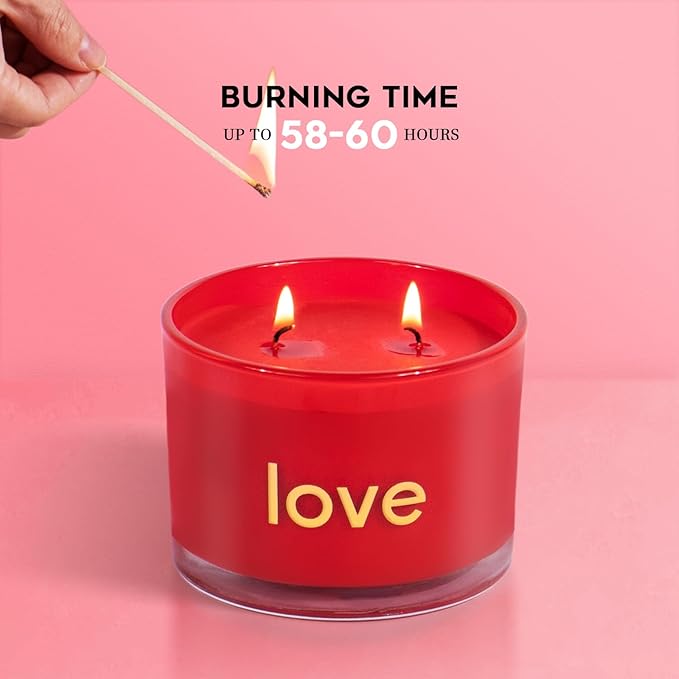 KONNI Red Rose Love Soy Scented Candles for Home, 2 Wick 12.35oz Luxury Aromatherapy Candle for Women Men, 60 Hours Long Lasting Candle, Clean Burning Jar Candle, Romantic Gifts for Mon Wife - Bloomnest