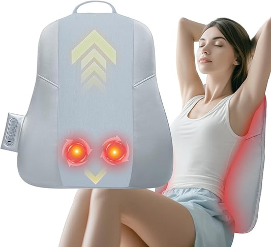 Back Massager for Pain Relief Deep Tissue, Ultrathin Rolling Up and Down Full Back Massage with Heat, 4D Shiatsu Kneading, Shoulder Massager, Extended Widened Design for Home, Office, Car Use, Grey - Bloomnest