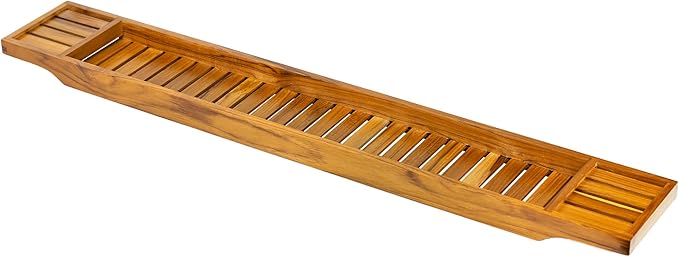 VaeFae Teak Bathtub Tray, Wooden Bath Caddy for Bathtub, Bath Tub Wood Table for Tub, 39.8" x 6" x 1.8" - Bloomnest