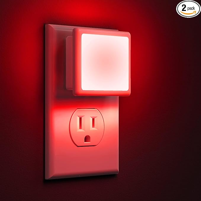 L LOHAS LED Red Night Lights Plug into Wall 2-Pack, 0.3W Plug in Night Light, Dusk to Dawn, Bright Nightlight Auto-On/Off, for Adults Kids Room Bedroom Bathroom Hallway Kitchen, Non-Dim - Bloomnest