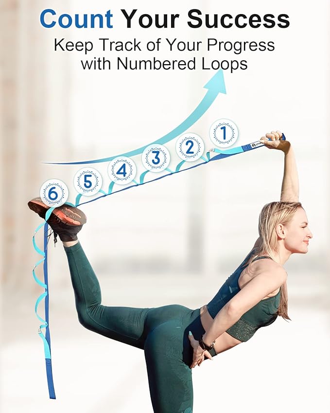 Tumaz Stretching Strap - 10 Loops & Non-Elastic Yoga Strap - The Perfect Home Workout Stretch Strap for Physical Therapy, Yoga, Pilates, Flexibility - [Extra Thick, Durable, Soft] - Bloomnest