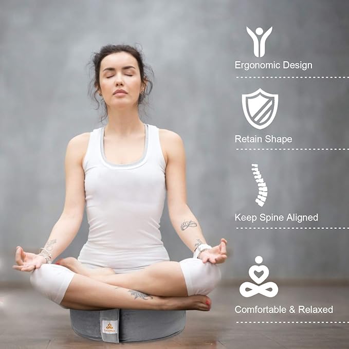 Round Velvet Meditation Pillow D=13"/16" H=5.5" Yoga Bolster Floor Pouf Zafu Buckwheat Meditation Cushion for Sitting on Floor,Removable Organic Cotton Cover Kneeling Pillow - Bloomnest