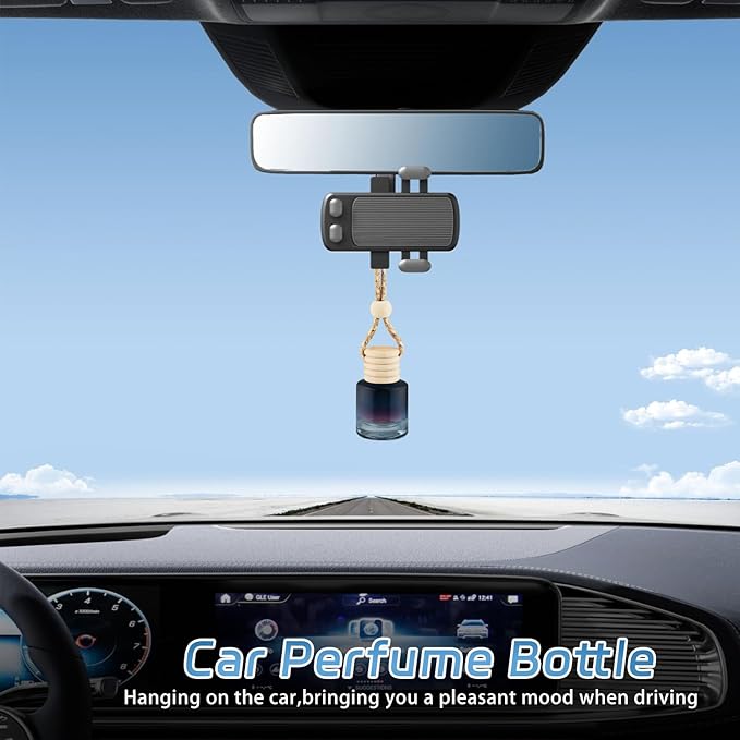 24 Pcs Black Car Hanging Air Fresheners Empty Glass Diffuser Bottles Pendant Perfume Bottle For Essential Oil Fragrance Aromatherapy Auto Interior Ornaments Decor (Cylinder-Gradient Black) - Bloomnest