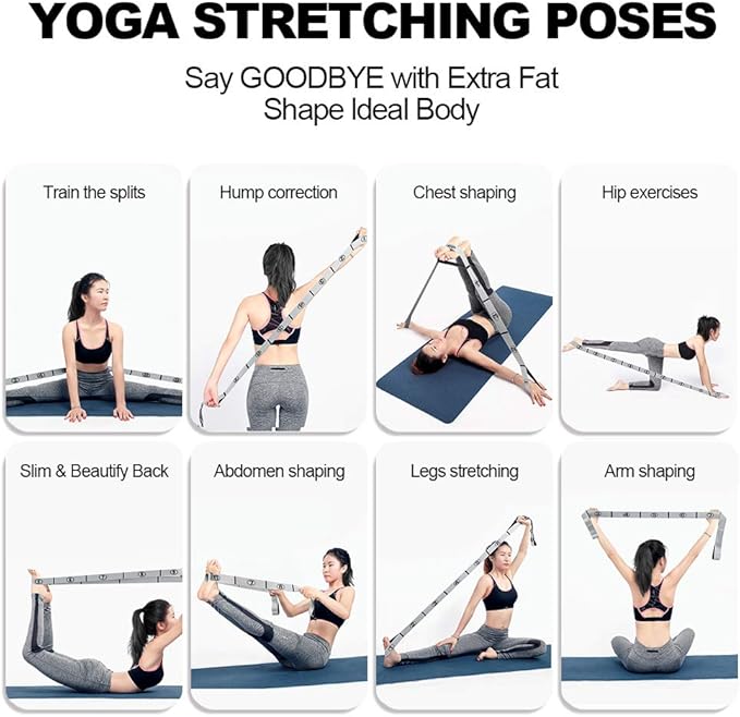 Stretch Strap, Elastic Yoga Stretching Strap, Multi-Loop for Physical Therapy, Pilates, Yoga, Dance & Gymnastics Exercise and Flexible Pilates Stretch Band - Bloomnest