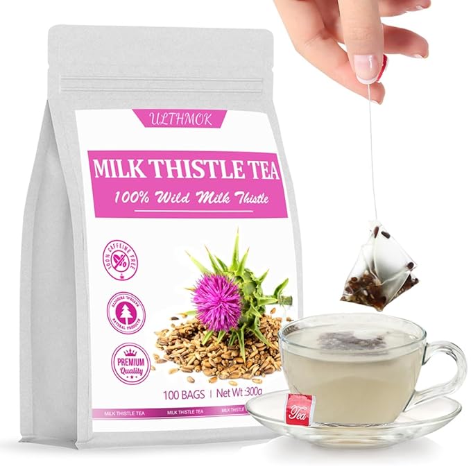 Premium 100 Milk Thistle Tea Bags, Made with 100% Wild Milk Thistle Seeds, for Liver Detox & No Additives & Caffeine Free. - Bloomnest