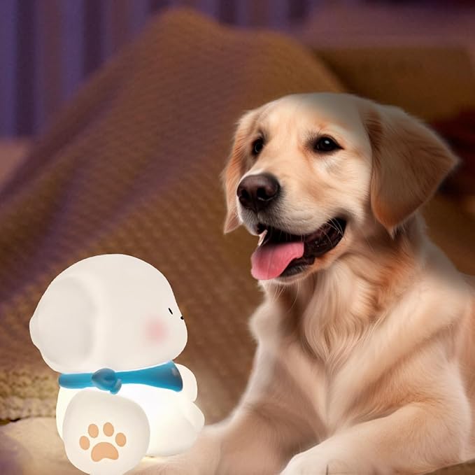 Squishy Nursery Puppy Night Light, Cute Silicone Light for Toddlers, Rechargerable Dimmable Soft Touch Bedtime Baby Night Light, Portable and Safe for Newborns - Bloomnest