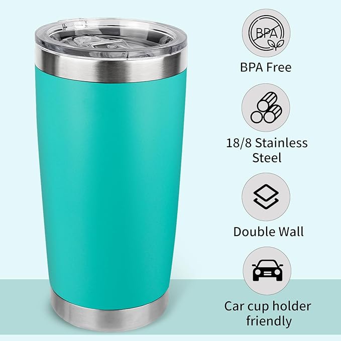 20oz Stainless Steel Tumbler with Lid, Travel Mug - Double Wall Vacuum Powder Coated Cup - Light Green, 1 Pack - Bloomnest