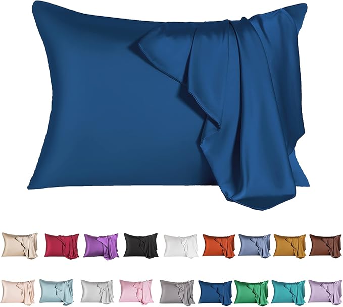 Mulberry Silk Pillowcase for Hair and Skin,Queen Size Cooling Silk Pillow Case with Hidden Zipper,Allergen Proof Dual Sides Soft Breathable Smooth Silk Pillow Cover for Women(Queen,Gem Blue) - Bloomnest