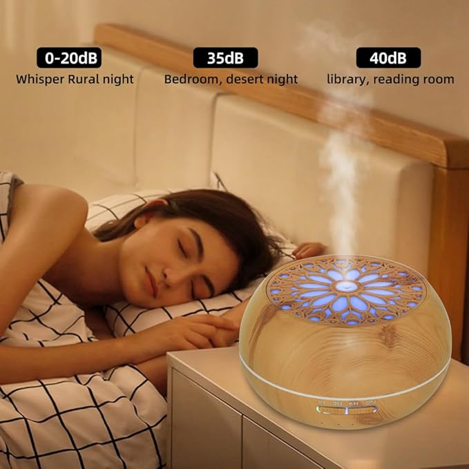 Diffuser with 6 Essential Oils for Large Room,550ml Aroma Diffusers with Remote Control for Home,Mini Humidifier with LED Night Lights for Office Yoga Room Decor Gift for Women Men(Light Wood Grain) Bloomnest