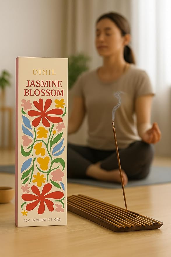 Dinil Jasmine Blossom Incense Sticks – 100 Sticks | Hand-Rolled, Charcoal-Free | Clean Burn, Low Smoke | Aromatic Incense for Meditation, Yoga & Home Fragrance Dinil