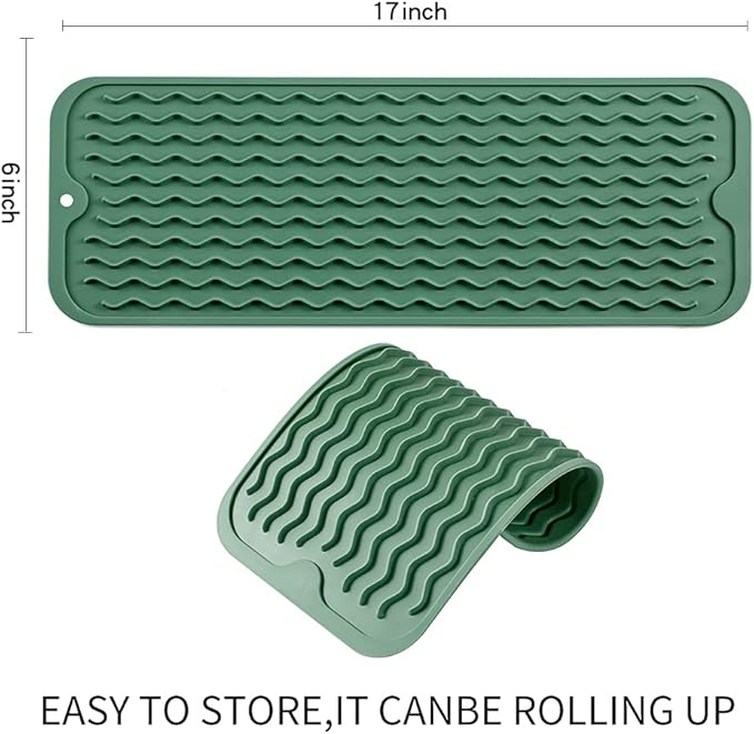 Silicone Dish Drying Mat for Multiple Usage,Easy clean,Eco-friendly,Heat-resistant Silicone Mat for Kitchen Counter,Sink,Bar,Bottle,or Cup Green M 17 inches x 6 inches - Bloomnest