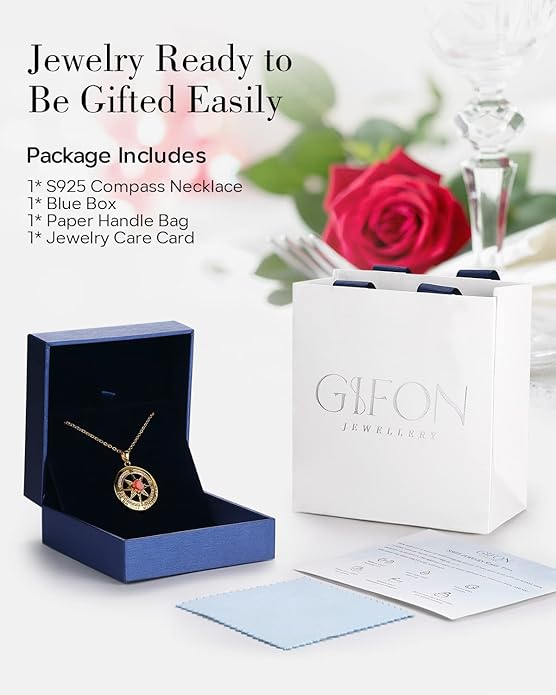 S925 Necklace Gift for Wife |Compass Jewelry |Women Anniversary |Sterling Silver |Girlfriend Birthday Gifts for Her Valentines |I'd be Lost without You |Jewel 18K Gold - Bloomnest