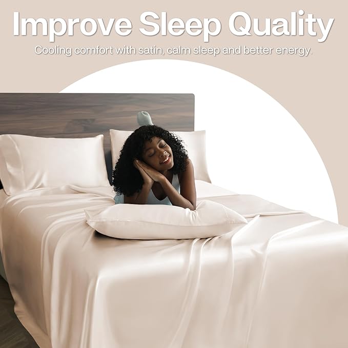 MR&HM Satin Pillowcase for Hair and Skin, Silk Satin Pillowcase 2 Pack, Standard Size Pillow Cases Set of 2, Silky Pillow Cover with Envelope Closure (20x26, Beige) - Bloomnest