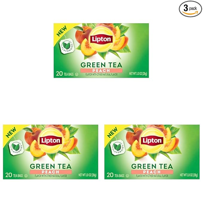 Lipton Green Tea Bags, Peach | 20 Tea Bags | Pack of 3 | With Caffeine | With Flavonoids - Bloomnest