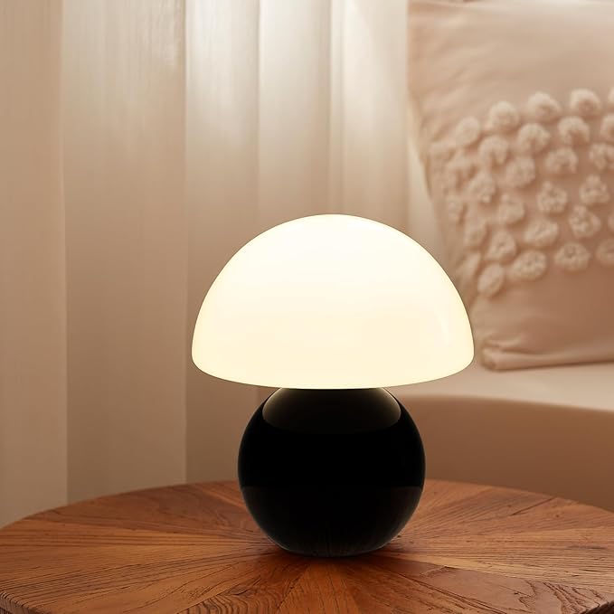 Mushroom Lamp Table Lamp for Bedroom,Desk Bedside Small Lamps for Living Room Night Stands,Mushroom Decor Cute Mini Modern Mid Century Lamps,Unique Aesthetic Home Living Room Decor(Black) - Bloomnest
