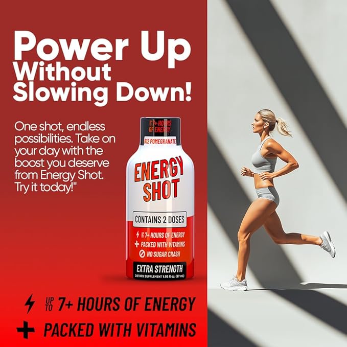 B12 Açaí Pomegranate Extra Strength Energy Shot 12 pk – 260mg Natural Caffeine B12 B6 – Energy & Vitality Support – 2 Servings Sugar Free Zero Calorie Green Tea B-Vitamins Electrolytes Vegan – 1.93 fl oz - Bloomnest