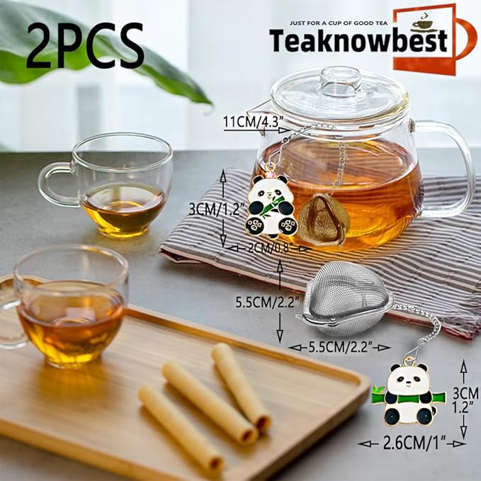 Tea infusers, loose tea strainer, Heart shaped tea ball + cute animal pendant, reusable tea steeper makes afternoon tea meaningful (Panda, 2PCS) - Bloomnest