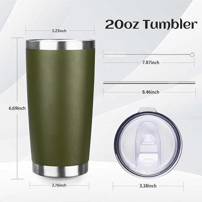20oz Tumbler Bulk with Lid and Straw, Stainless Steel Double Wall Vacuum Insulated Travel Mug, Powder Coated Coffee Cups for Hot and Cold Drinks,Funny Gifts for Women Men(Navy Green,6) - Bloomnest