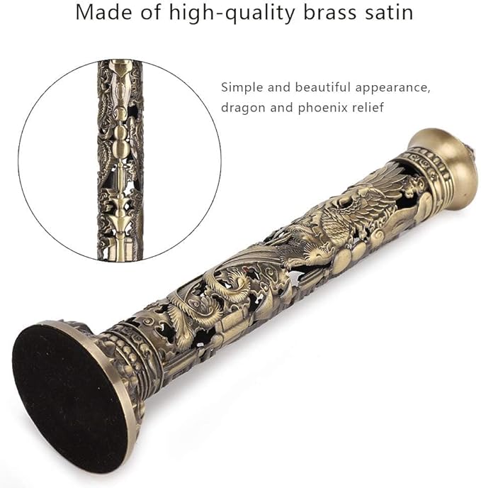 Incense Burner, Stick Incense Holder Brass Incense Holder Dragon Phoenix Relief Craft Stick Incense Burner for Ornaments Tea Room Decoration Indoor Outdoor Use