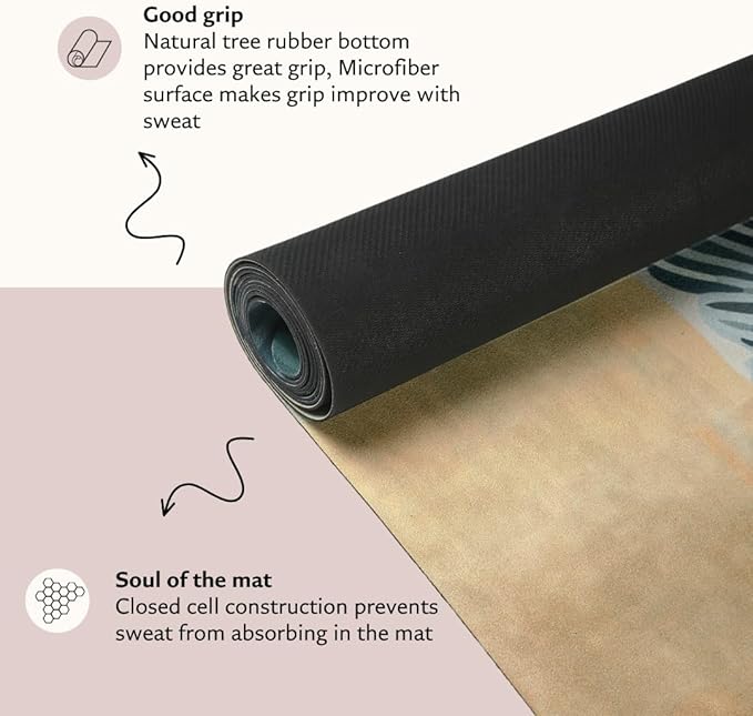 Shakti Warrior Suede yoga mat - Premium Printed Natural Eco-friendly Non-Slip Mat Great for Hot Yoga, Pilates, Workouts (72 inch x 24 inch x 3mm thick) - Bloomnest
