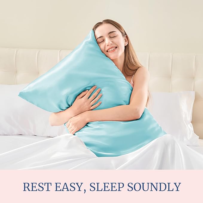 BEDELITE Satin Pillowcase for Hair and Skin, Super Soft and Cooling Similar to Silk Pillow Cases 2 Pack with Envelope Closure, Gift for Women Men(20"x30" Queen Size, Blue) - Bloomnest