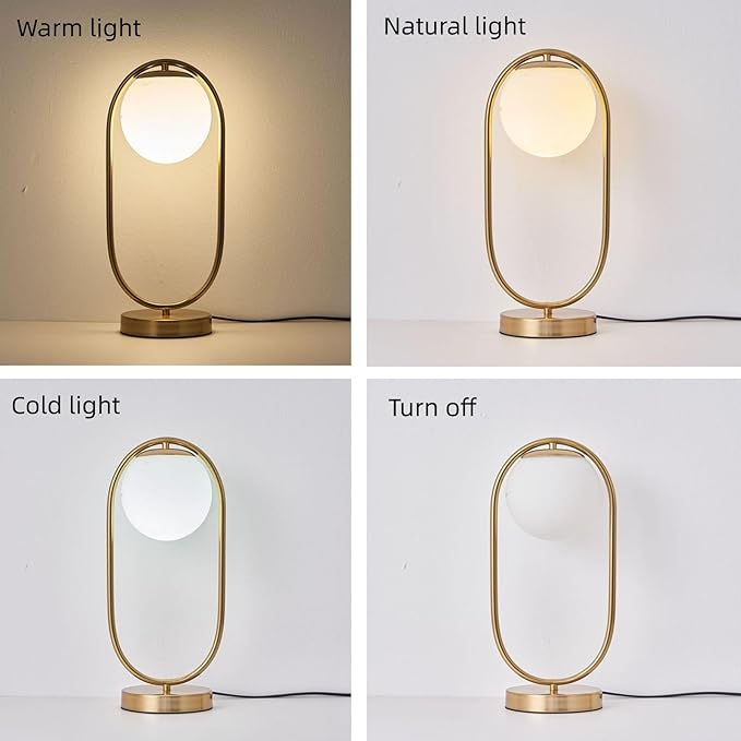 Mid Century Modern Table Lamp White Glass Shade Nightstand Lamp Small Gold Table Lamp for Bedside Bedroom Living Room Office - Bloomnest